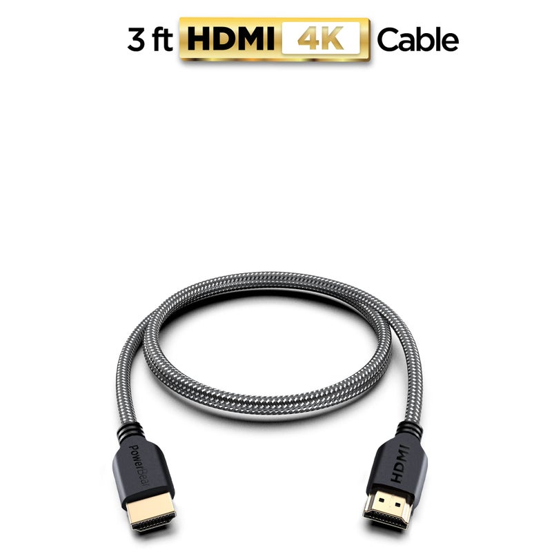 PowerBear 4K HDMI Cable 3 ft 2 Pack| Short Hdmi Cable, Braided Nylon & Gold Connectors, 4K @ 60Hz, Ultra HD, 2K, 1080P, ARC & CL3 Rated | for Laptop, Monitor, PS5, PS4, Xbox One, Fire TV, & More - Image 2